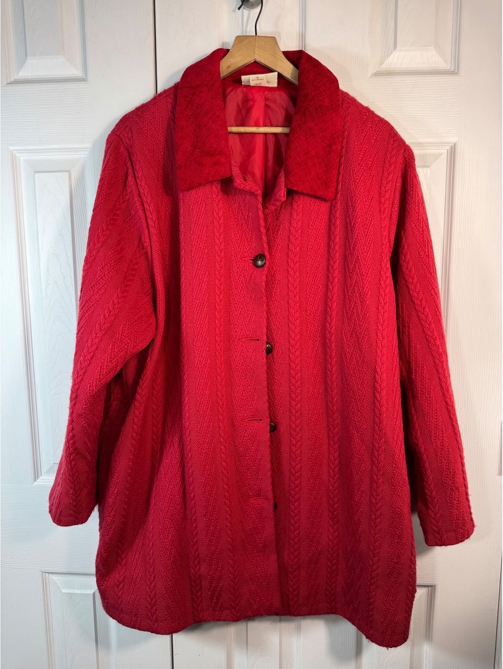 Boyne Valley Weavers Red Wool Blend Coat Size 2X Handcrafted in Ireland